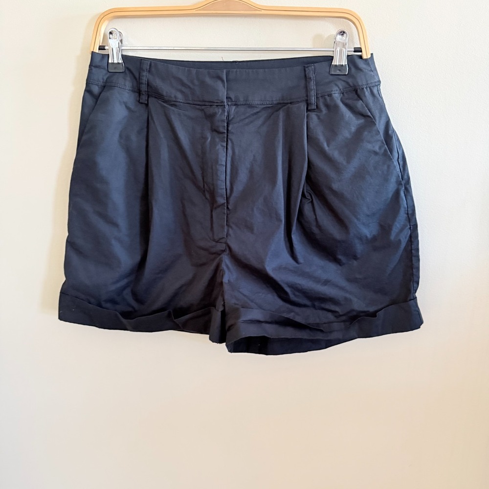 Jason Wu Shorts Women's Size M Black Solid Flat Front Cuff Zip Fly Cotton‎